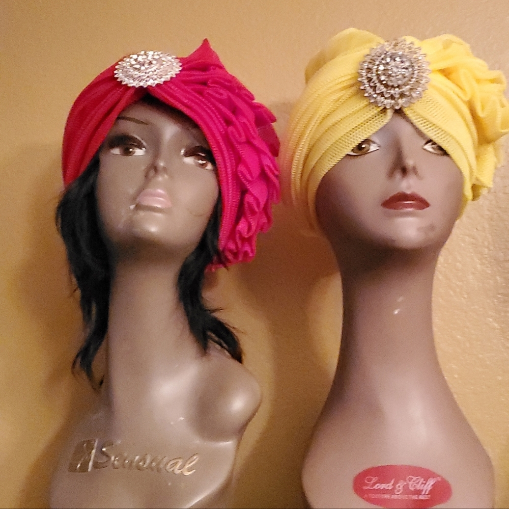 NWT- Elegant Red, Yellow Blue Or Gold Hair Bow Turbans with Rhinestone Accents